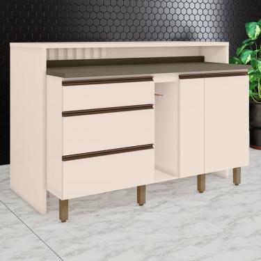 Imagem de Bancada de Cozinha Kit Ilha Gourmet Condi Connect 2 Portas 3 Gavetas Ripado Duna/Off White - Henn