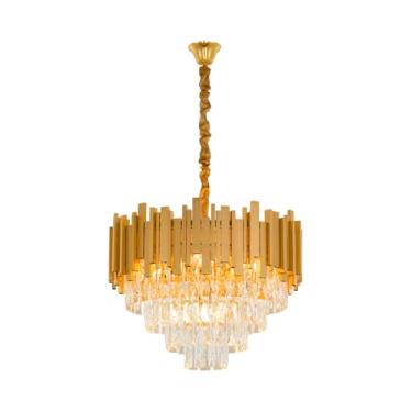 Imagem de Luminária Pendente Lustre Luxuoso Dourado e Cristais Vana Sindora INL103