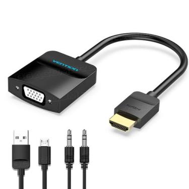 Imagem de Adaptador Conversor HDMI Macho para VGA Fêmea 1080p HD 3.5mm - BBACOME