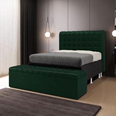 Imagem de Kit Cabeceira Rana 140 Casal e Calçadeira Alpha N-026 Veludo Verde Ara