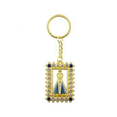 Imagem de Chaveiro Nossa Senhora Aparecida Aura Retangular Prateada ou Dourada 5