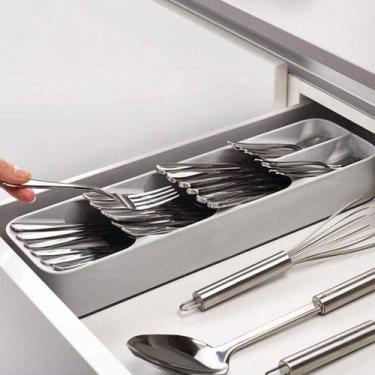 Imagem de Organizador Porta talher P/ gavetas garfo faca cinza - ZEM