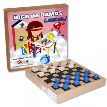 Imagem de Jogo de damas adaptado braille inclusão madeira com tampa - CARLU
