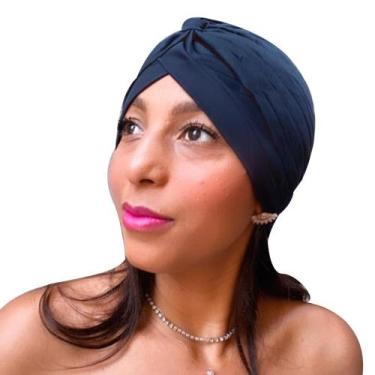 Imagem de Turbante Preto Indiano Touca Feminino Elegante Moda Glamour