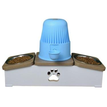 Imagem de Comedouro Elevado Duplo Hibrido Cachorro Base Bebedouro Pet MDF - Inox