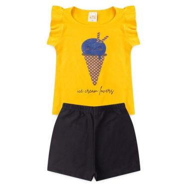 Imagem de Conjunto para meninas verão estampa com glitter sorvete amarelo - Scot