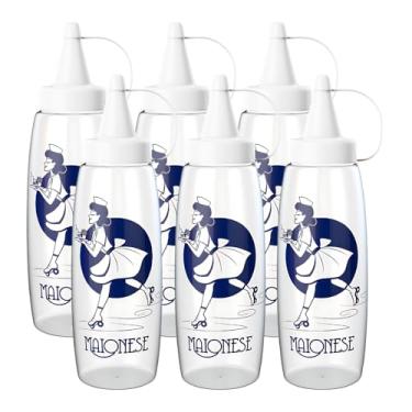 Imagem de Kit 6 Bisnaga Ketchup Mostarda Molhos Maionese Grande 350ml Decorada Flexível (Branca)