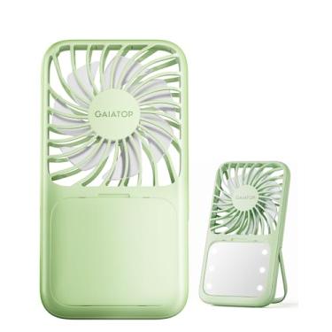Imagem de Gaiatop Ventilador portátil portátil, espelho de maquiagem LED de 3 velocidades com luz, suporte dobrável para desktop, mini ventiladores pessoais recarregáveis, pequenos itens essenciais de viagem