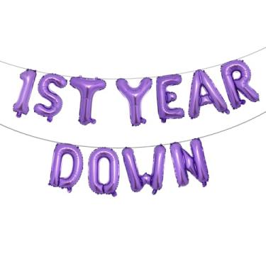 Imagem de 1st Year Down Banner Balloon, First Birthday,Football Theme Birthday Party,1st Year Down Football Baby shower Party Decorations (1ST YEAR DOWN Purple)