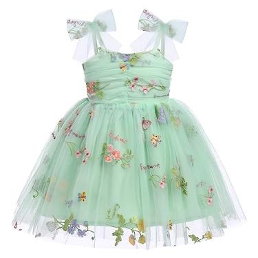 Imagem de IMEKIS Vestido de princesa de aniversário para bebês meninas, brilhante, confetes, boêmios, arco-íris, bolo, esmagamento de fotos, roupa para 1-6 anos, Floral verde, 12-18 Meses