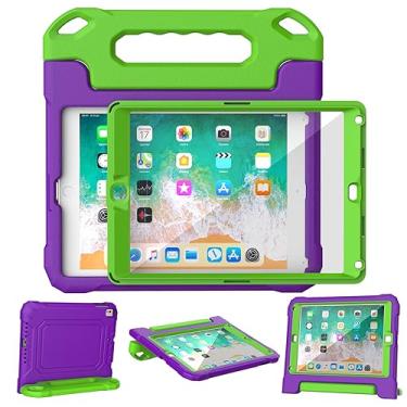 Imagem de YIHE Capa infantil para iPad 9,7 polegadas com protetor de tela, capa conversível à prova de choque para iPad 9.7 6ª/5ª geração 2018/2017, iPad Air 2/1 e iPad Pro 9.7, roxo e verde