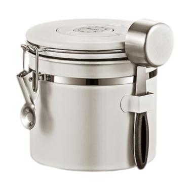 Imagem de Ioensy Lata de café, lata de chá e açúcar, ferramenta de armazenamento de cozinha, armazenamento de café moído de aço inoxidável para doces, chá de folhas, Branco, 1.2l