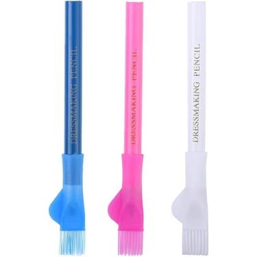 Imagem de 3 lápis de tecido de costura de várias cores, canetas de giz de tecido com giz, lápis de marcação de tecido com capa, marcador de costureira e ferramentas de traçado, ferramentas de marcação e