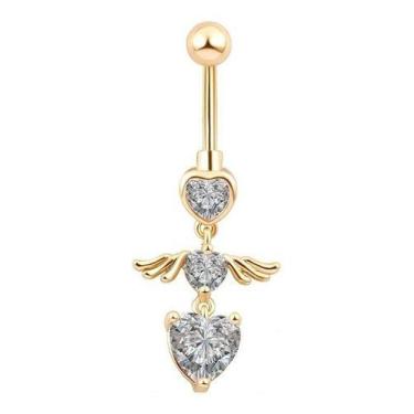 Imagem de Piercing De Umbigo Dourado Zirconia Coração Pendurado Ouro - De Castro