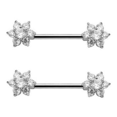 Imagem de Piercing Para Mamilo Prata Pedra Zirconia Flor Coração Par - De Castro