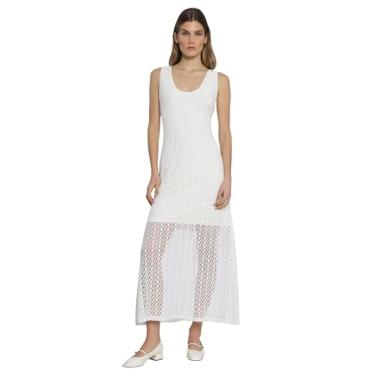 Imagem de Luxely Vestido feminino maxi casual de verão de crochê com gola redonda sem mangas, Branco antigo, 36