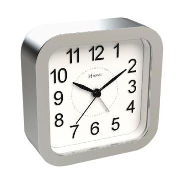 Imagem de Relógio Despertador Herweg Quartz Sem Tic Tac Prata Metálico 2644-070,