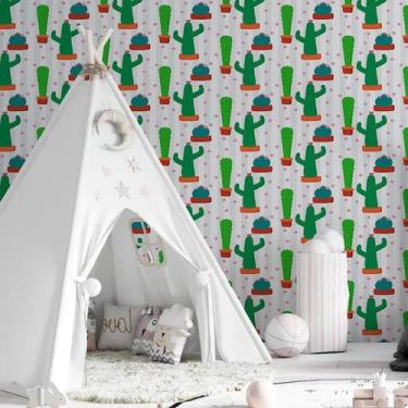 Imagem de Papel de Parede Adesivo Listras e Cactos N06280 0,58x2,5M - Adesivo BR