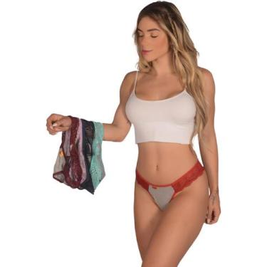 Imagem de Kit 6 Calcinhas Fio Dental Algodão Feminina Rendada Lingerie Sexy Reve
