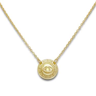 Imagem de Colar Medalha Olho Grego em Relevo Banhado a Ouro 18K - Arabela Joias