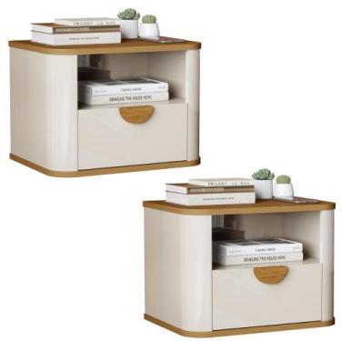 Imagem de Kit de 2 Mesa de Cabeceira Suspensa Buriti 1 Gaveta e Nicho - Loja Doc