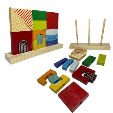 Imagem de Blocos De Montar Madeira Infantil Educativo Encaixe Vertical - Carimbr