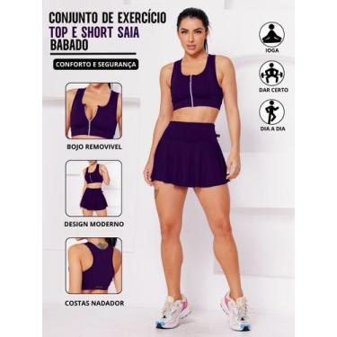 Imagem de Conjunto Academia Top Com Ziper E Bojo E Short Saia Babado Sinta O Con