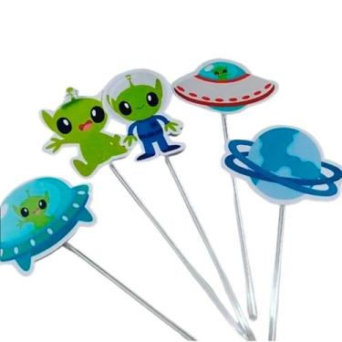 Imagem de 50 topper tag plaquinha para doces alien baby espaço - Catias Cakes