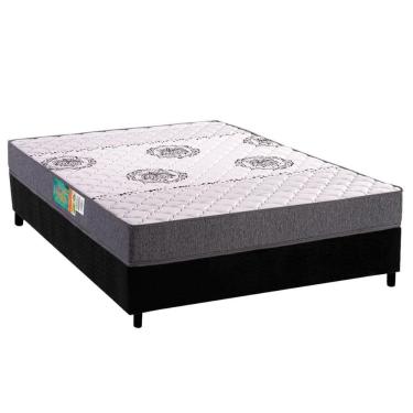 Imagem de Cama Box Viúva: Colchão Espuma D45 Polar Pérola Grey + Base CRC Suede Black (128x188)