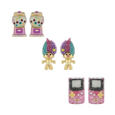 Imagem de Madison Tyler 3 pares de brincos anos 80 anos 90 para mulheres | Conjunto de brincos engraçados | Botas divertidas de CD flip telefone Pac-Man tênis fita Gachapon Game Machine Brincos troll, Zinco,