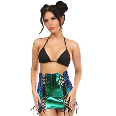Imagem de Daisy corsets Saia feminina plus size azul/azul-petróleo com cadarço holográfico, Azul/azul-petr, G