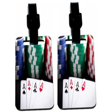 Imagem de Las Vegas Gambling Casino Game4 Aces - Etiquetas de identificação de bagagem de papelão rígido com alças (x4)