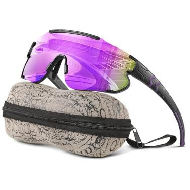 Imagem de Kegrimi Óculos de sol polarizados de beisebol infantil: óculos de sol esportivos para meninos e meninas 3-12 jovens para ciclismo, corrida, Armação preta B4, lente roxa, Large