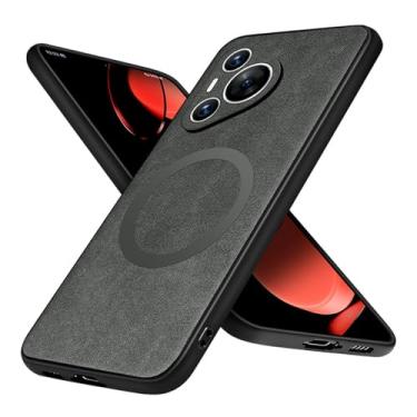 Imagem de POYUFRG Capa de couro para Huawei Pura 70 Ultra/70 Pro/70 Pro+/70, capa de telefone ultrafina e leve com sucção magnética, proteção de lente à prova de choque, cinza, 70 Pro