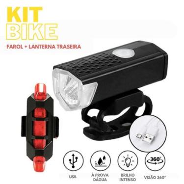 Imagem de Kit Bike Iluminação Noturna Farol E Lanterna Pisca Traseira - Farol De