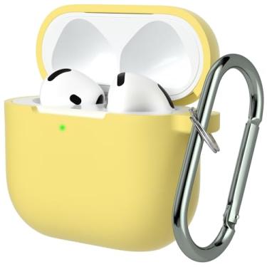 Imagem de AZF Capa para AirPods 4ª geração, compatível com AirPods 4ª geração (2024) (USB-C), compatível com MagSafe, capa de proteção contra quedas de silicone macio de grau militar (com chaveiro) (amarelo)