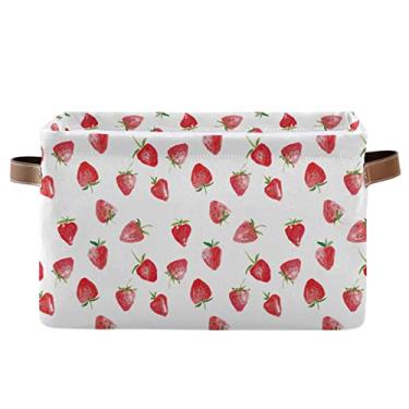 Imagem de ALAZA Caixa de Armazenamento Dobrável Aquarela Morango Fruta Branca Cesta de Armazenamento Organizador Caixas com Alças para Prateleira Armário Sala de Estar Quarto Escritório Em Casa 1 Pacote