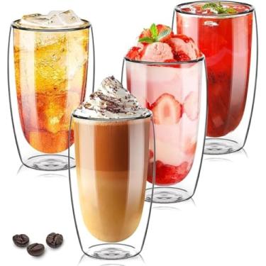 Imagem de Kit 4 Copos Duplo 450ml Parede Dupla Camada Vidro Borossilicato Premium Importado Café Suco Refrigerante Sobremesas Sem Alça
