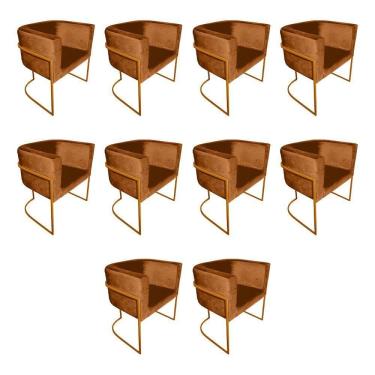 Imagem de Kit 10 Poltronas Decorativa Sala De Estar Base De Ferro Cobre Veludo Terracota Laranja