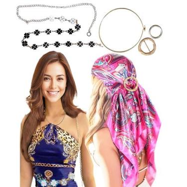 Imagem de Kit 2 Lenço Cetim Grande Estampas Sortidas + 4 Acessórios Diversos = 6