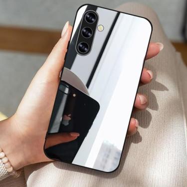 Imagem de LUVI Capa espelhada compatível com Galaxy S25 para mulheres, maquiagem fofa luxuosa com espelho de vidro brilhante, capa fina e fina para Galaxy S25 Prata