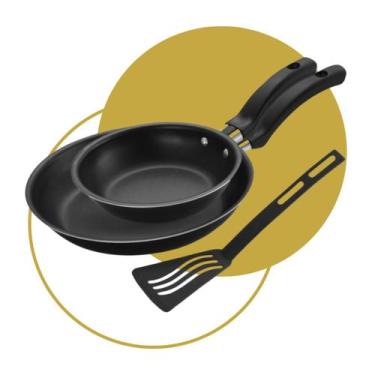 Imagem de Kit 2 Frigideiras Antiaderentes Não Gruda Aluminio Premium Preto - Mun