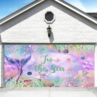Imagem de Capa de porta de garagem sereia decoração pano de fundo 2,1 x 4,9 m grande sob o mar corais pérolas glitter escalas capa de porta de garagem ao ar livre princesa festa de aniversário chá de bebê
