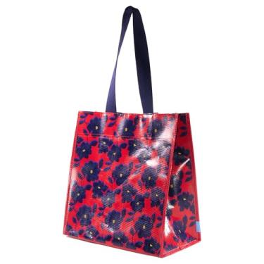 Imagem de Draper James Bolsa de compras Market Shopper, sacola de compras de 35 x 35 cm para supermercado ou bolsa de presente, Magnolia Shadows Red, Coneflower Forever Blue