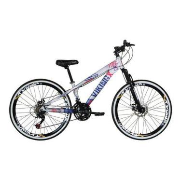 Imagem de Bicicleta Aro 26 Vikingx Tuff Prata/Azul 21v Alumínio Câmbios Shimano 