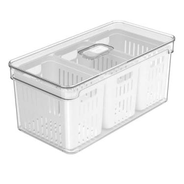 Imagem de Organizador de Geladeira 5L Acrílico Com 3 Cestos para Alimentos Vegetais Cozinha Natural Ou