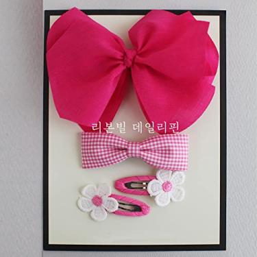 Imagem de 4 peças de prendedores de cabelo feitos à mão para meninas - Feito na Coreia - RIBBONVILL (rosa choque)