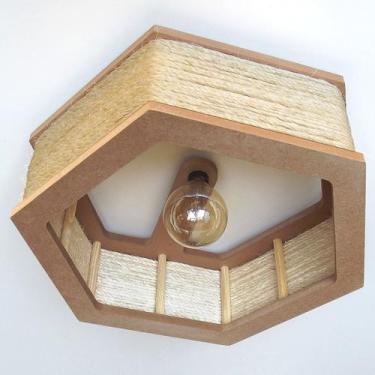 Imagem de Luminária Lustre Pendente Rústico Retro Madeira Sisal 60cm - ECO.START
