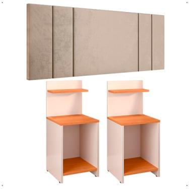 Imagem de Kit Quarto 2 Mesinhas Lateral Fantasy Off White/Cinamomo Prateleira Nicho Cabeceira Luana Suspensa Cama Box Casal 1,40 Areia Suede - Lojas RPM