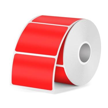 Imagem de FINDAT Etiquetas térmicas vermelhas de vinil retangulares de 3,5 × 3,8 cm, adesivos autoadesivos à prova d'água para impressora, etiquetas de nome para endereço comercial, código de barras, design